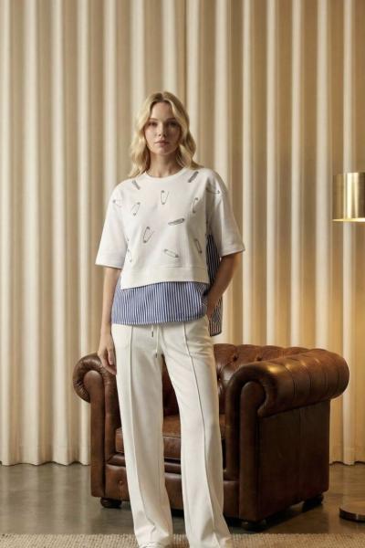 İĞNE DETAYLI İKİLİ TAKIM  Beyaz