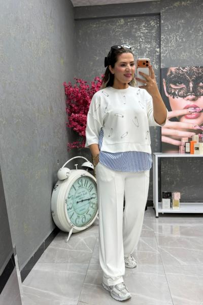 İĞNE DETAYLI İKİLİ TAKIM  Beyaz