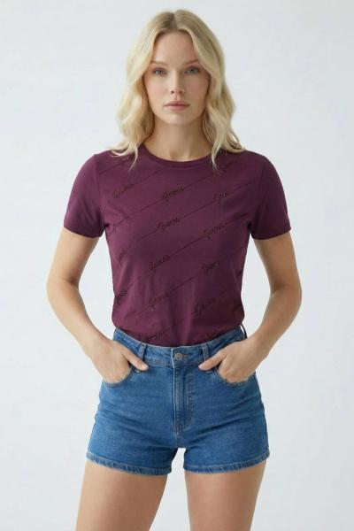 GES YAN ÇİZGİ İŞLEMELİ TİŞÖRT  Mürdüm