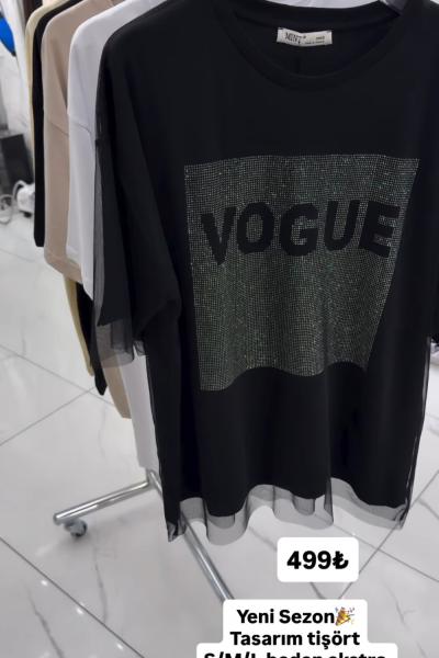 VOGUE TÜL DETAY TİŞÖRT  Siyah