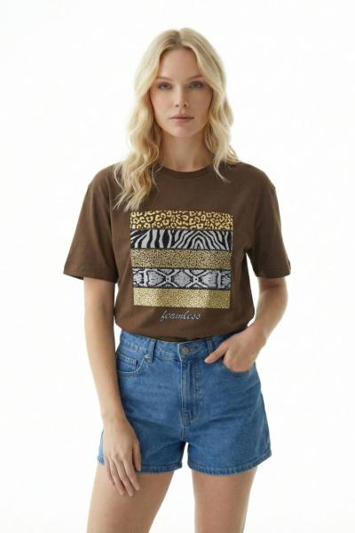 FEAMLESS ÖN LEOAPAR DETAYLI TİŞÖRT  Acı Kahve