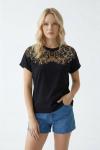 ASLAN BASKI DETAY TAŞLI TİŞÖRT  Siyah