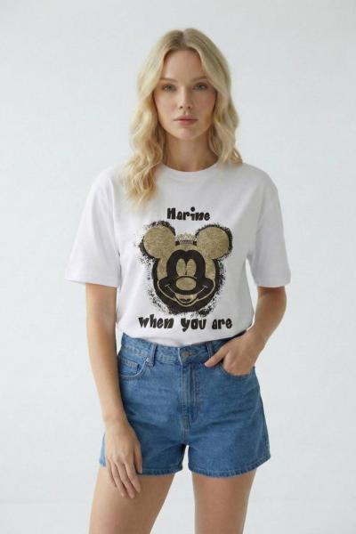 MARINE YAZILI TİŞÖRT  Bej