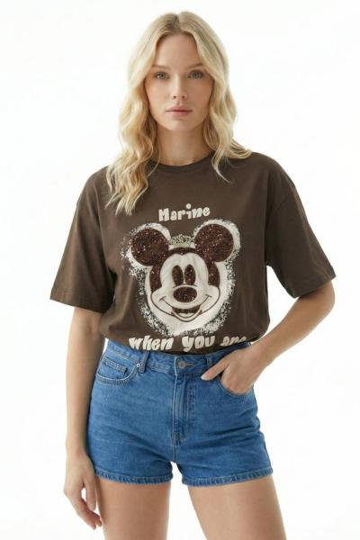 MARINE YAZILI TİŞÖRT  Acı Kahve