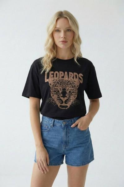 LEOPARDS ASLAN BASKI TİŞÖRT  Siyah