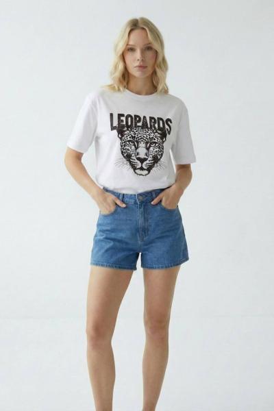 LEOPARDS ASLAN BASKI TİŞÖRT  Beyaz