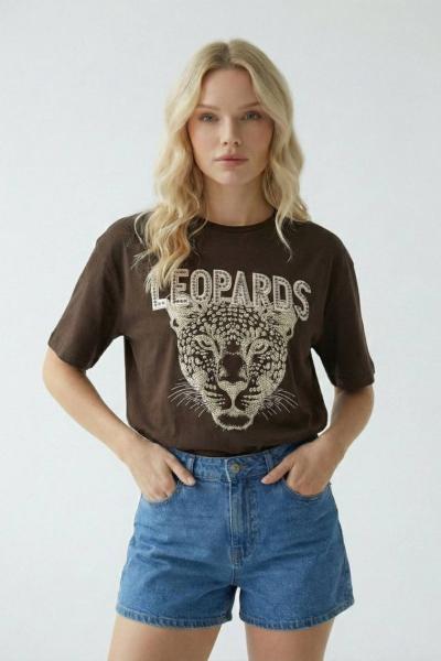 LEOPARDS ASLAN BASKI TİŞÖRT  Acı Kahve