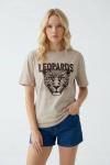 LEOPARDS ASLAN BASKI TİŞÖRT  Bej