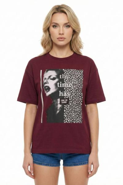 YÜZ BASKILI TİŞÖRT  Bordo