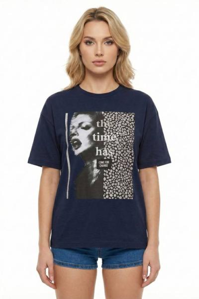 YÜZ BASKILI TİŞÖRT  Lacivert