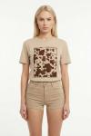 TEXAS COW PRİNT YAZILI TİŞÖRT  Bej
