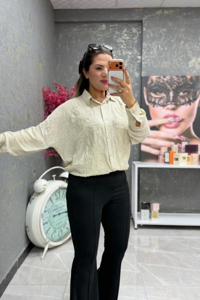 İŞLEME DETAY GÖMLEK  Bej