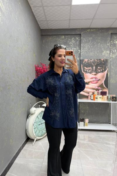 İŞLEME DETAY GÖMLEK  Lacivert