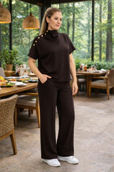 YAKA ÇITÇIT DETAYLI İKİLİ TAKIM Acı Kahve