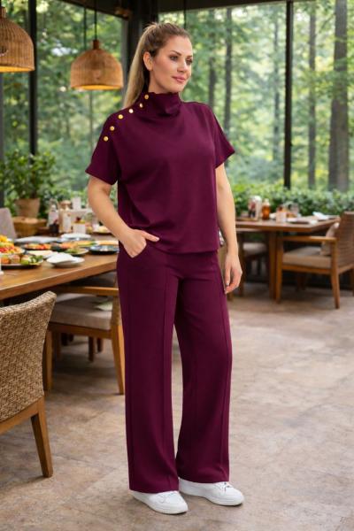 YAKA ÇITÇIT DETAYLI İKİLİ TAKIM Mürdüm