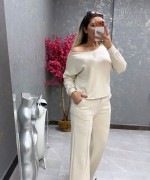 KAYIK YAKA İKİLİ TAKIM  Bej