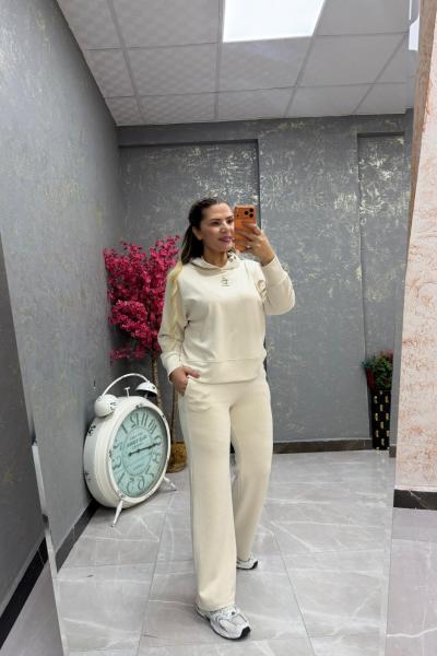 KAPŞONLU DÜZ İKİLİ TAKIM  Bej