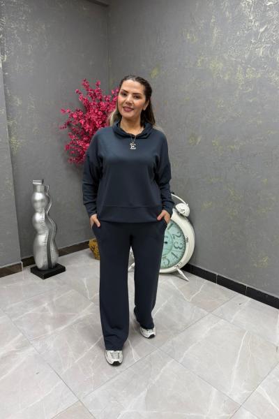 KAPŞONLU DÜZ İKİLİ TAKIM  Antrasit