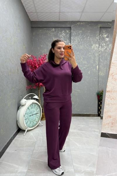 KAPŞONLU DÜZ İKİLİ TAKIM  Mürdüm