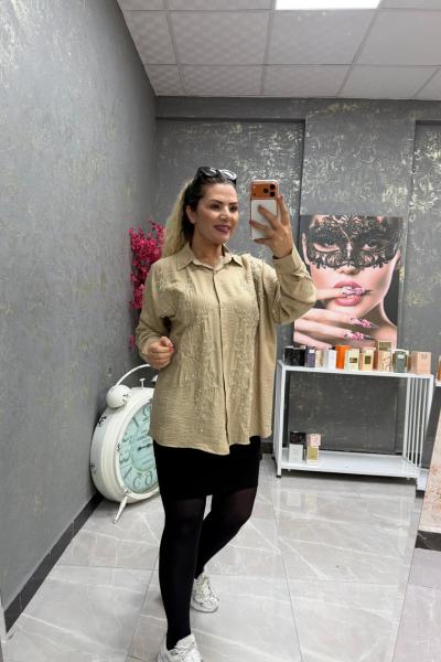 YAPRAK İŞLEME DETAY GÖMLEK  Bej