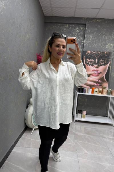 YAPRAK İŞLEME DETAY GÖMLEK  Beyaz