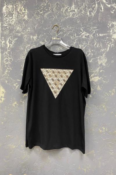 GES ÜÇGEN BONCUK İŞLEME SORU İŞARETLİ TİŞÖRT  Siyah