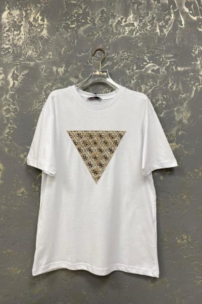 GES ÜÇGEN BONCUK İŞLEME SORU İŞARETLİ TİŞÖRT  Beyaz