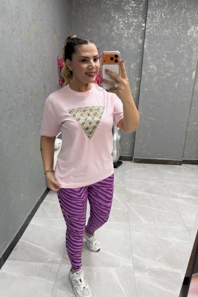 GES ÜÇGEN BONCUK İŞLEME SORU İŞARETLİ TİŞÖRT  Pembe