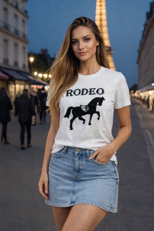 RODEO AT BASKI TİŞÖRT  Beyaz