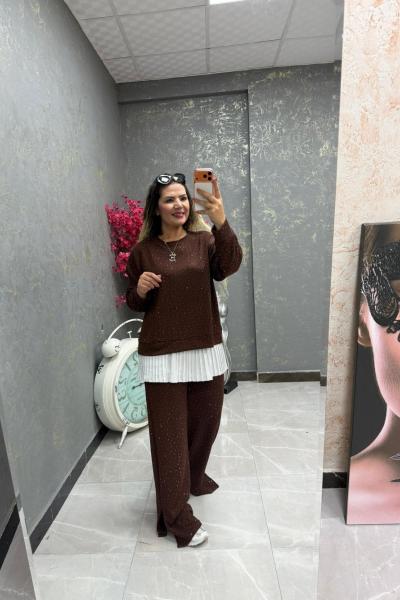 PİLİSELİ FULL TAŞLI ÜÇLÜ TAKIM Acı Kahve