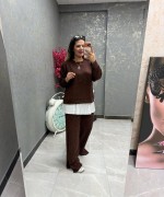 PİLİSELİ FULL TAŞLI ÜÇLÜ TAKIM  Acı Kahve