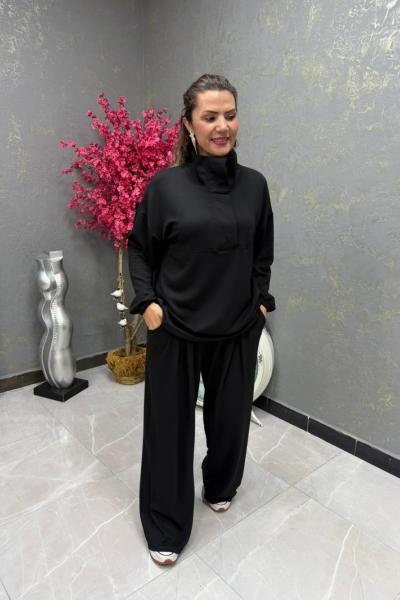 ÖN ÇITÇITLI BEL BÜZGÜLÜ İKİLİ TAKIM Siyah