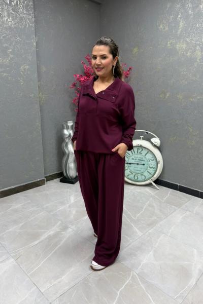 ÖN ÇITÇITLI BEL BÜZGÜLÜ İKİLİ TAKIM Bordo