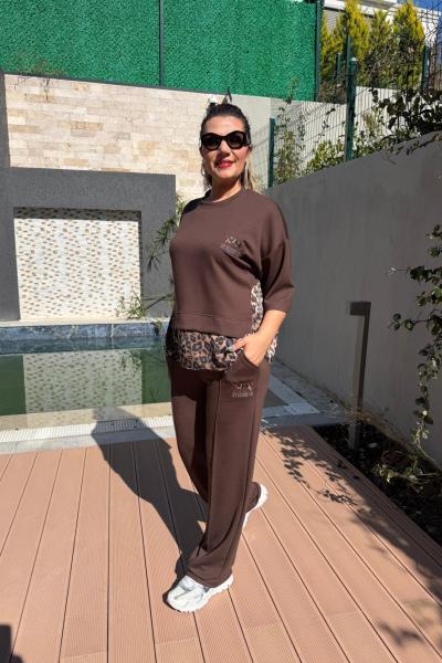 SIRT KEMER LEOPAR DETAYLI İKİLİ TAKIM  Acı Kahve