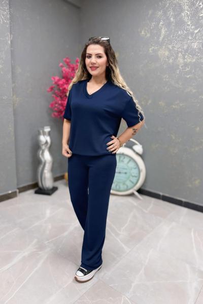 V YAKA MODAL KUMAŞ İKİLİ TAKIM  Lacivert