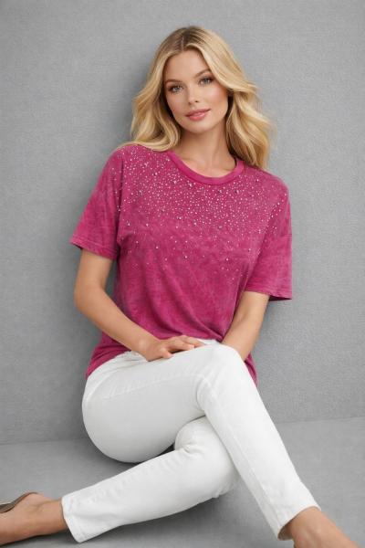 YIKANABİLİR OMUZ TAŞLI TİŞÖRT Pembe