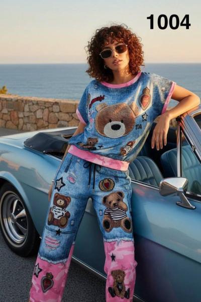 İTHAL AYICIK DETAYLI İKİLİ TAKIM  Pembe