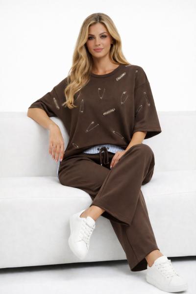 İĞNE DETAYLI İKİLİ TAKIM  Acı Kahve