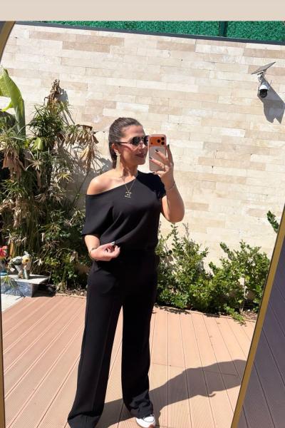 KAYIK YAKA MODAL KUMAŞ İKİLİ TAKIM  Siyah