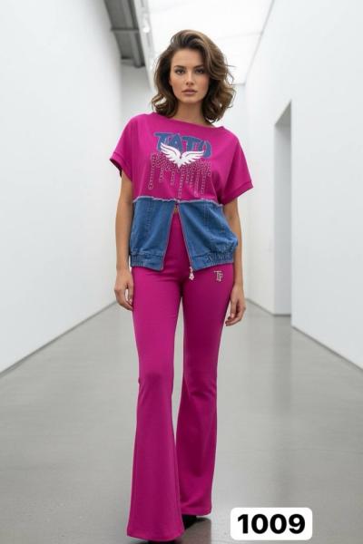 İTHAL JEAN DETAY İKİLİ TAKIM  Pembe