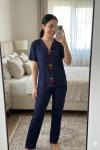 KİRAZ DETAY PİJAMA TAKIMI  Lacivert