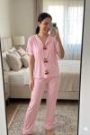 KİRAZ DETAY PİJAMA TAKIMI  Pembe