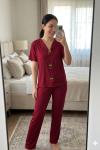 KİRAZ DETAY PİJAMA TAKIMI  Kırmızı