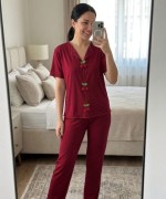 KİRAZ DETAY PİJAMA TAKIMI  Kırmızı