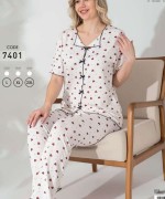 KÜÇÜK KALPLİ PİJAMA TAKIMI  Beyaz