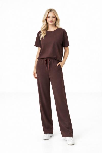 YUVARLAK YAKA MODAL KUMAŞ İKİLİ TAKIM  Acı Kahve