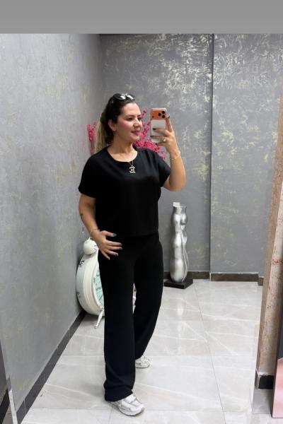 YUVARLAK YAKA MODAL KUMAŞ İKİLİ TAKIM  Siyah