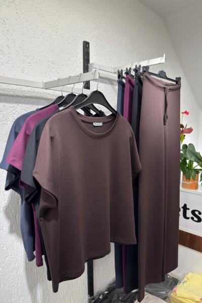 YUVARLAK YAKA MODAL KUMAŞ İKİLİ TAKIM  Antrasit