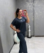 YUVARLAK YAKA MODAL KUMAŞ İKİLİ TAKIM  Antrasit