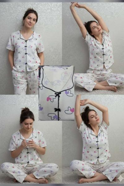 KALPLİ PİJAMA TAKIMI  Beyaz